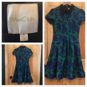 ModCloth Green Blue Floral Retro Print Dress Sz S